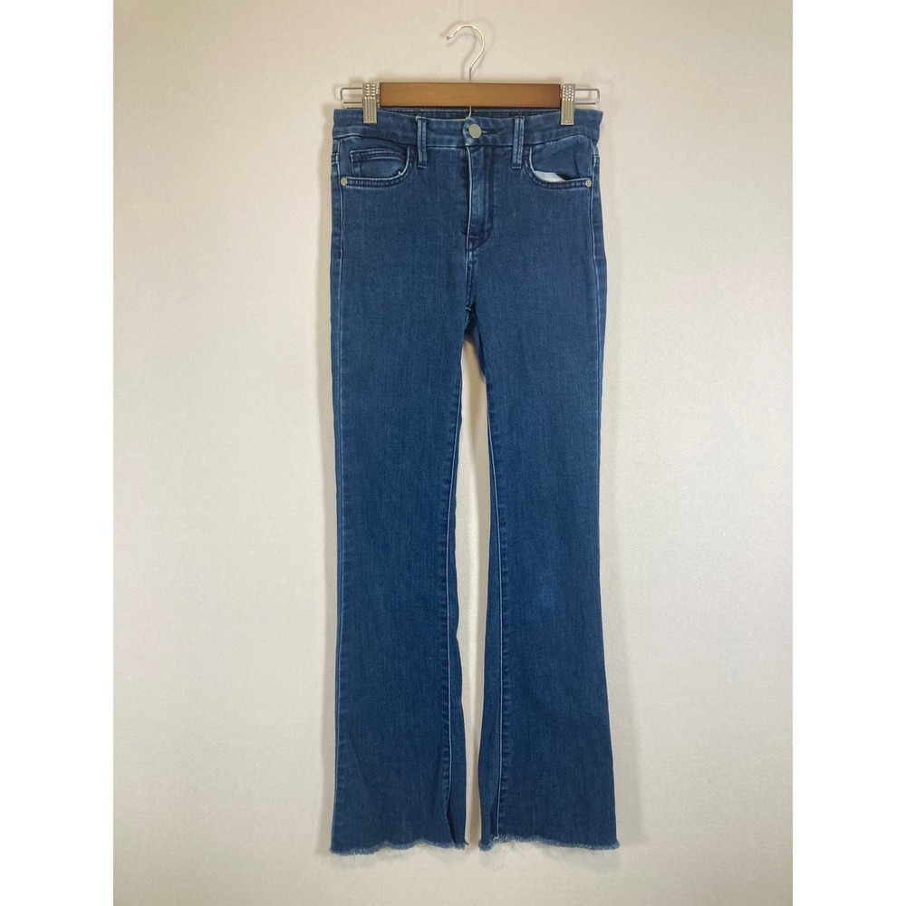 Boho Chic BCBGMAXAZRIA Womens 25 Blue High Rise Raw Hem Flare Jeans RMH2232107 - Picture 1 of 12